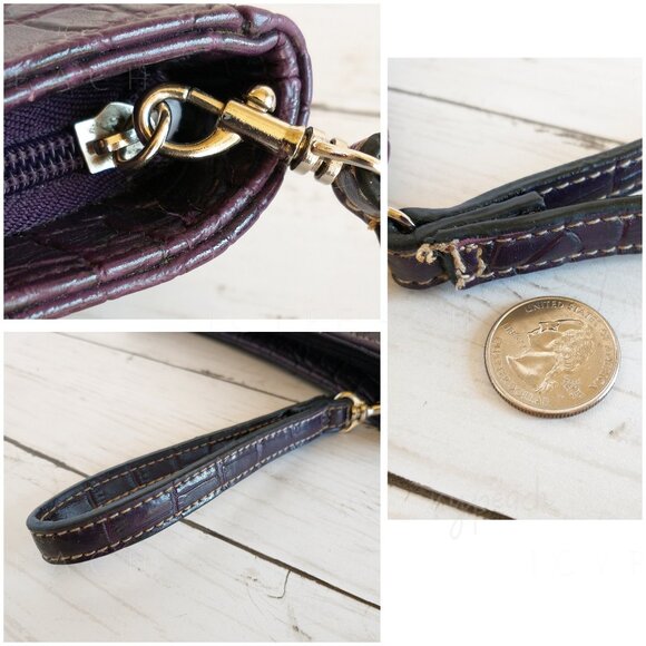 Faux Leather Wristlet Purple Crocodile Embossed Zip Top Purse Makeup Bag Clutch - Picture 6 of 10
